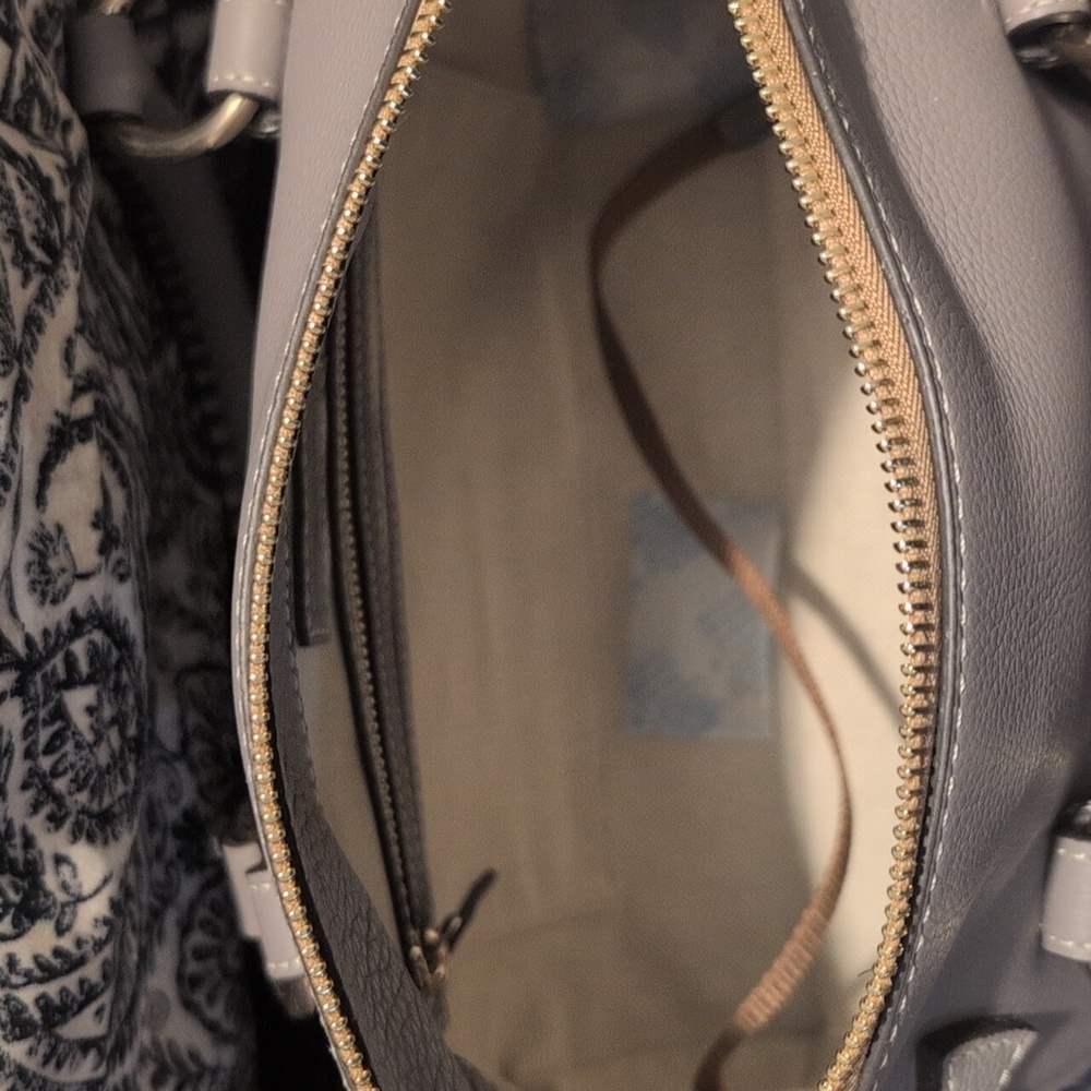 Dooney & Bourke Florentine Leather Tasseled Satchel Bag Elephant Gray Crossbody - Picture 3 of 7